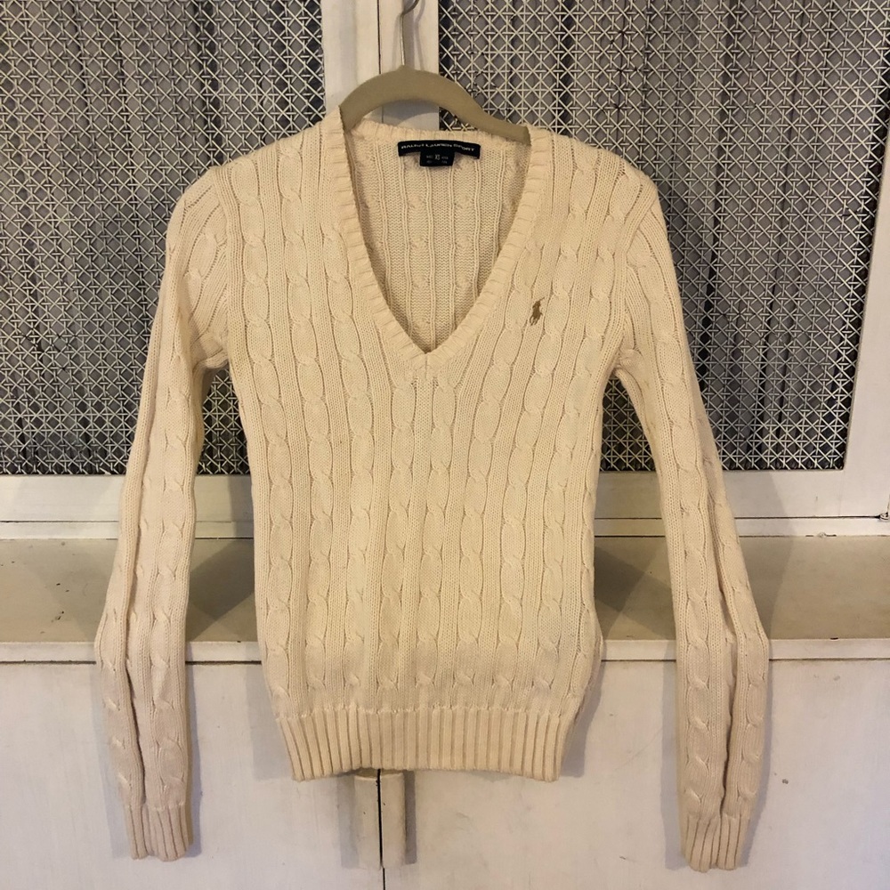 Ralph Lauren Sport Cotton V-Neck Cable Knit Sweatr